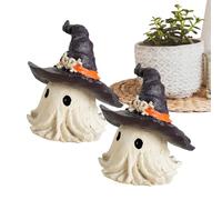 Generico Ghost Figurine, 2 Ghost Decorations with Hat Fantasy Decoration for Indoor Outdoor Garden Porch Autumn Party