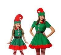 Genérico Girl Elf Dress, Elf Costume for Children and Women - Christmas Set with Hat, Stockings and Dress - Carnival and Christmas, St. Patrick, School Plays, Family Christmas Costume