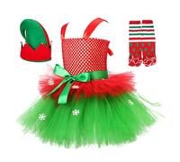 Generico Girls Christmas Clothes | Christmas Outfit with Hat and | Tulle Dress Costume Sleeveless | For Photography and Role Play 2-12 Years Holiday