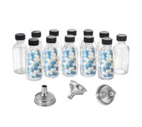 Genérico Glass Bottles with - 12 Ginger Containers | 2 oz / 60 ml Small Clear Jars | Includes 3 Stainless Steel Oil Funnels