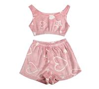 Genérico Glow in The Dark Pajamas Comfortable Print Nightwear Winter Party Shiny Sleeveless Top and Shorts Set Two Piece Warm and Cute, pink, S