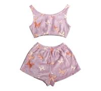 Genérico Glow in The Dark Pajamas Comfortable Print Nightwear Winter Party Shiny Sleeveless Top and Shorts Set Two Piece Warm and Cute, berry, S