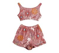 Genérico Glow in The Dark Pajamas Comfortable Print Nightwear Winter Party Shiny Sleeveless Top and Shorts Set Two Piece Warm and Cute, red, S