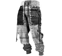 Generico Goa Men's Harem Trousers Gothic Patchwork Trousers Norse Mythology Inspired Japanese Kimono Trousers Samurai Trousers, grey, XXL