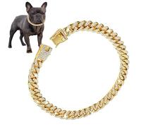 Genérico Gold Dog Chain - 25 cm Link Necklace with Crystals for Small and Medium Dogs | Cat Chain | Adjustable Alloy Puppy Collar for Walks, Photos & Daily Use