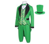 Genérico Green Costume: Adult Irish Paddy Costume, St Patrick's Celebration Clothes, Men's Full Set Costumes Including Top, Hat, Bow Tie | Faith Clothing