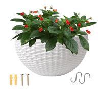 Generico Half Moon Planter | Rustic Faux Rattan Hanging Planter with Hooks, Wall Container for Plants | Balcony Railing, Window Sill Garden Indoor and Outdoor