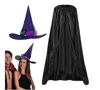 Generico Halloween Cape Cloak - Lightweight Witch Cape, Unisex Halloween | Long Costume, Costumes with Illuminated Sorcerer's Hat Black Set for Adults for Costume Role