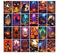 Generico Halloween Greeting Cards - 50x Vintage Halloween Cards with Scroll Illustrations, 4" x 6" Postcard Set | Different Holiday Horror Notes Cards for Parties