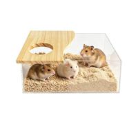 Genérico Hamster Bath Cage | Transparent Wooden & Acrylic Container | Hamster Powder Bath | For Playing, Cleaning, Shelter, & Sleep in the Play Area,