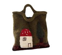 Genérico Hand Knitted - 30x25cm Wool Crochet Shoulder Mushroom House Pattern | Casual Carry Bags for Daily Shopping, Travel, Beach Style, Storamie