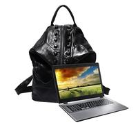 Genérico Hippie Backpack - College Backpack with Leather Patches for Laptop and Books - Casual Anti-Theft Student Stylish Day Bag, Black/White, Consulte la descripción, See description