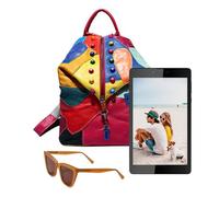 Genérico Hippie Backpack - Work Backpack With Leather Patches For Laptop,Anti-theft Bag, Casual Daily and Travel Backpacks for Teen Girls, Coloured 2, Consulte la descripción, See description