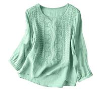 Genérico Hoodie Blouse Embroidered Blouse for Women Bohemian Tunic Folkloric Blouses 3/4 Sleeve Cotton Embroidery Linen Shirt Cheongsam Hanfu Clothing Tang Chinese Traditional Elegant, A Light Green
