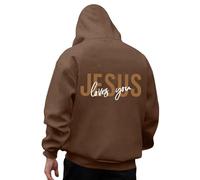 Genérico Hoodies Men Jesus Clothing Men Sport Sweatshirt Letter Print Reversible Sweatshirt Exercise Outdoor School Season, brown, L