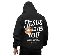 Genérico Hoodies Men Sweatshirt Jesus Letter Print Reversible Sweatshirts Men with Pockets Plus Size Hooded Neck Top Men Casual Outdoor, Black/White, M