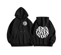 Genérico Hoodies Men Sweatshirts Men Black Plus Size Jesus Sweatshirt with Pockets Letter Print Top Men Casual Outdoor School Season, Black/White, S