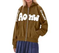 Genérico Hoodies Women Hoodies Sweatshirts Women Zipper Sweatshirt Letter Print Jacket Women with Pockets Without Drawstring Streetwear School Season, brown, 3XL