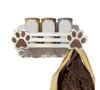 Generico Hundeleinenhalter Wand mit 6 Haken & Ablage - Rustikale Hundegarderobe aus Holz - Schlüsselbrett mit Pfotenmotiv - Organizer für Hundezubehör, Leinen & Halsbänder - /Weiß