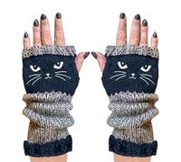 Generico Knitted Fingerless Gloves, Cat Embroidery Warming Articles | Gloves for Cold Climate, for Girls Women Teenagers Commuting Daily Shopping Travel Walking Festival, blue navy, riferimento