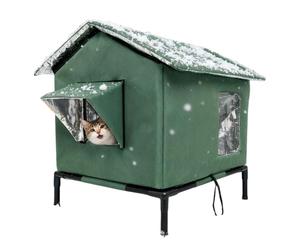 Generico Large Outdoor Heated Cat Bed for Winter - Waterproof and Indestructible Insulated Shelter with Soft Heated, Raised Base, Roof, Waterproof Transparent Window,