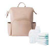 Genérico Leather Diaper Bag Backpack - PU Waterproof 41cm, Large Organizer Bags, Multifunctional for | for Mom Dad Parenting Travel Insulated Pockets 20L Capacity 800g PRES, Creamy, Consulte la