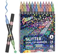 Generico Marker Pens Fine and Brush Tips with Glitter - Drawing Pens for Colouring, for Creative Diary, Scrapbooking, Sketches, Illustrations, Doodling, School and Kindergarten