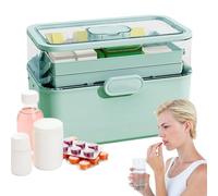 Genérico Medicine Box, Multipurpose Pill Organizer, Removable Storage Container with Handle, Family Medication Box for Home, Travel, Offices, 11.22x4.72x8.27 inches, Green and Creamy