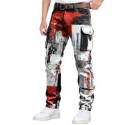 Generico Men's 3D Skull Print Cargo Trousers, Slim Fit Military with Side Pockets, Multi-Pocket Gothic Trousers, Long Jesus Trousers, Durable and Comfortable for Outdoor Trekking, White, M