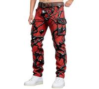Generico Men's 3D Skull Print Cargo Trousers, Slim Fit Military with Side Pockets, Multi-Pocket Gothic Trousers, Long Jesus Trousers, Durable and Comfortable for Outdoor Trekking, red, M