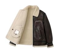 Genérico Men's Bomber Jacket Genuine Pilot Leather Jacket Faux Sheep Plush Lining Leather Coat for Winter, brown, 3XL