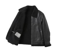 Genérico Men's Bomber Jacket Genuine Pilot Leather Jacket Faux Sheep Plush Lining Leather Coat for Winter, Black/White, 3XL