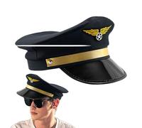 Generico Mens Captain Pilot Cap - Polyester Aviation Cap 55-60cm | Naval Sailor Hat for Halloween Costume | Line Pilot Costume Accessory