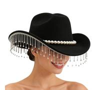 Genérico Men's Hat, Wide Brim Fascinator | Western Hat with Crystals Tassels for Gentlemen, for Celebration Wedding Cosplay and Photoshoot