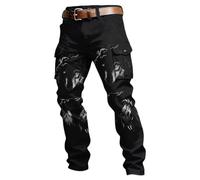Generico Men's Military Trousers Side Pockets Gothic Punk Flowers Lightweight Motorcycle Trousers Summer Long Cargo Style Nordic Myths Medieval Father's Day Pants Halloween, Black 14, XXL