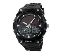 Generico Men's Solar-Powered Sports Watch | ABS & PU, 9.5 in Strap, 44 mm Case, Waterproof 50 m | Time Display, Luminous, Alarm, Date, Week | Outdoor Digital Wristwatch, Black, riferimento alla