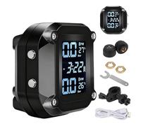 Genérico Motorcycle TPM: Wireless LCD Display, External Sensors, Magnetic USB Charging | Waterproof Alarm Detector for Motorcycle, Bike, ATV, Scooter, Truck Safety
