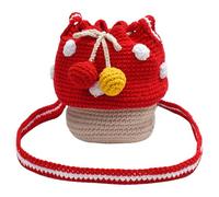 Generico Mushroom Shaped Shoulder Bag, 17 x 15 x 14 cm, 120 g, Woven Bucket Bag with Drawstring, Shoulder Strap for Women, Multi-Compartment, red, riferimento alla descrizione, Reference description