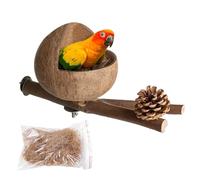 Generico Natural Coconut Hut - Coconut Shell, 12 cm Branch, 25 cm Perch | Hanging House with Chewable Structure Enrichment of the Cage, Outdoor Use, Shelter for Small