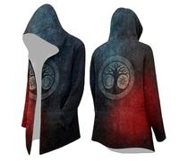 Generico Ninja Men's Sweatshirt Cardigan Halloween Horror Cloak Costumes and Bloody Print Hoodie Medium Length Vintage Jacket Comfortable Medieval Capes Ghost Cloak