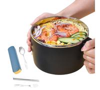 Genérico Noodle Bowls | 16x9.5cm Double Wall Stainless Steel Pasta Cooker With Lid And Handle - Spacious Dining Solution Soup Bowls - For Office College Dorm Room Camping Rv Hiking Travel