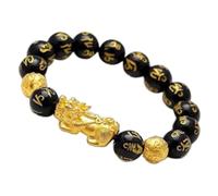 Generico Obsidian Pìxiu Bracelet - Wealth and Fortune Bracelet | Six Syllable Mantra Auspicious | Elastic Pi Yao Beads Jewellery for Men Women, Attracting Prosperity with Protection