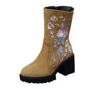 Generico Over Knee Boots Women Wide Calf Womens Autumn Winter European American New Pointed Embroidered Thick Heel High Heel Boots High Khaki