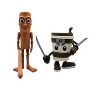 Genérico Pack 2 Articulated Figures Brainrot Italian Memes - Tung Tung Tung Sahur (19 cm) + Cappuccino Assassino (12 cm) Toy Tung Tung Saur and Killer Cappuccino - Brain Rot Italian Memes