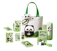 Genérico Panda Pencil Case Set - School Supplies Keychain Stickers Inspirational Learning Habits | Student Organizer Backpack for Kids Travel Study