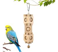 Generico Parakeet Games - Wooden Hanging Beak Grinding Enrichment Game | Foraging Toys with Bell for Soul Cage