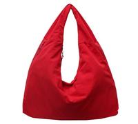 Generico Plain Tote Bag - Nylon Textured Shoulder Bag 45x35cm | Large Capacity Draped Bôrsa Hobo Soft Lightweight College Book Bags Travel, red, riferimento alla descrizione