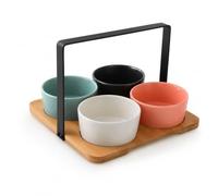 Generico Porcelain Aperitif Set with Bamboo Tray for Appetizers, Snacks and Tapas (Set of 4 Bowls)