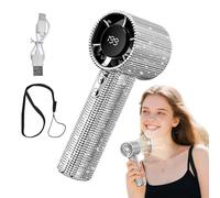 Generico Portable Fan - Personal Cooling Device | Rechargeable Electronic Fan with Display, Hanging on Neck and Crystals, 199 Speeds for Outdoor Use