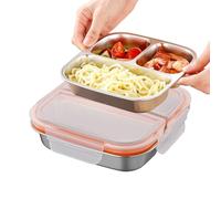 Genérico Portapranzo Acciaio - Box 600ml | Contenitore Per Alimenti A Prova Di Perdite Con 3 Scomparti, Approx. 17.5x17.5x5cm, 250g, Box Per Scuola, Ufficio, Picnic, Sport, Spiaggia, Viaggio E Vac